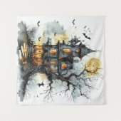 Tenture Malice Lune : Halloween du manoir de l'heure de la (Devant (Horizontal))