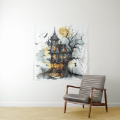 Tenture Malice Lune : Halloween du manoir de l'heure de la (En situation)