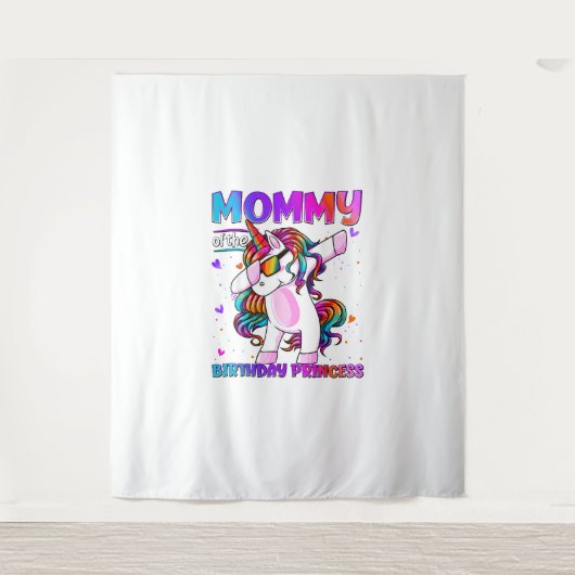 Tenture Maman de la princesse d'anniversaire fille licorne (Devant)