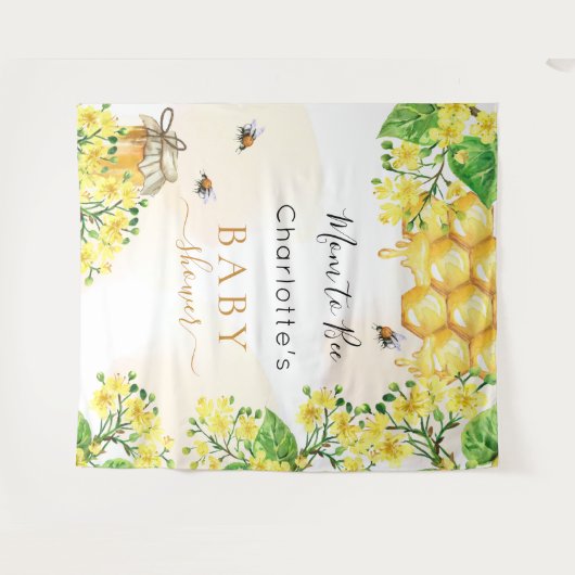 Tenture Maman future abeille shower fleurs jaunes florales (Devant (Horizontal))