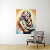 Tenture Maman tenant bébé lumière tendre embrasser l'art (En situation)