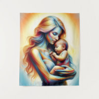 Maman tenant bébé lumière tendre embrasser l'art