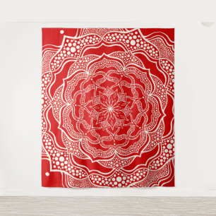 Tenture Mandala Art Boho Chic Elégant Blanc Rouge Noël