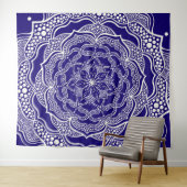 Tenture Mandala Art Boho Chic Elegant Navy Blue Trippy (En situation (horizontale))