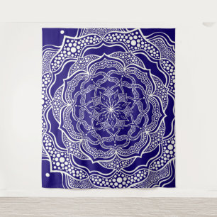 Tenture Mandala Art Boho Chic Elegant Navy Blue Trippy