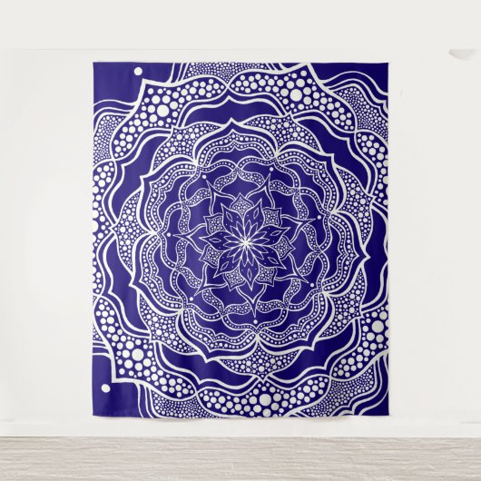 Tenture Mandala Art Boho Chic Elegant Navy Blue Trippy (Devant)