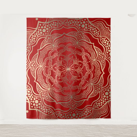 Tenture Mandala Art Boho Chic Elegant Or Rouge Noël (Devant)