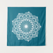 Tenture Mandala blanc sur fond bleu (Devant (Horizontal))