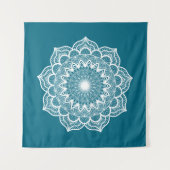 Tenture Mandala blanc sur fond bleu (Devant)