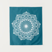 Tenture Mandala blanc sur fond bleu petit (Devant)