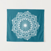 Tenture Mandala blanc sur fond bleu petit (Devant (Horizontal))