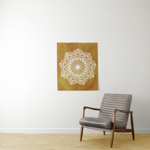 Tenture Mandala blanc sur fond doré
