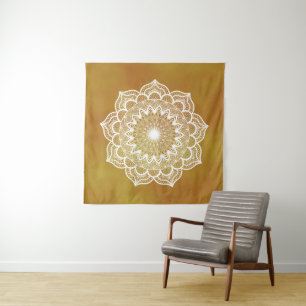 Tenture Mandala blanc sur fond doré