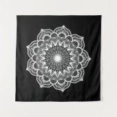 Tenture Mandala blanc sur fond noir (Devant (Horizontal))