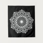 Tenture Mandala blanc sur fond noir (Devant)