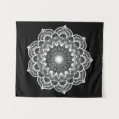Tenture Mandala Blanc sur Fond Noir Petit (Devant (Horizontal))