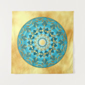 Tenture Mandala bleu or sur fond or doux (Devant (Horizontal))