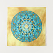 Tenture Mandala bleu or sur fond or doux (Devant)