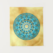 Tenture Mandala bleu or sur fond or doux (Devant)