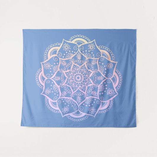 Tenture Mandala Boho Pastel Blue Gradient (Devant (Horizontal))