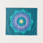 Tenture Mandala Coloré sur Fond Bleu Petit (Devant (Horizontal))