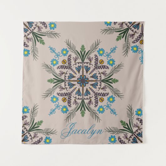 Tenture Mandala de botanique tropicale boho moderne Nom (Devant)