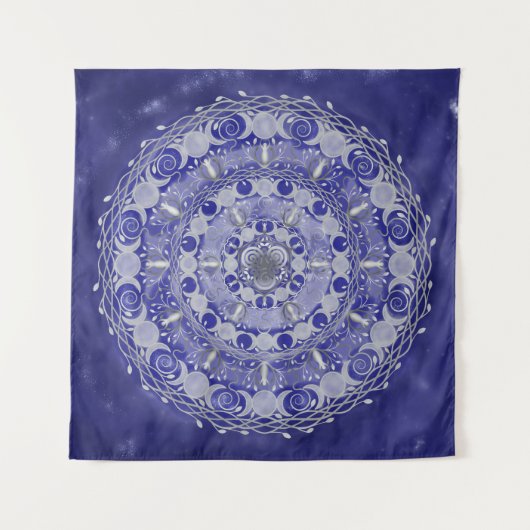 Tenture Mandala, déesse triple lune en argent céleste (Devant)