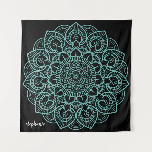 Tenture Mandala Dessin en aqua noir - nom manuscrit (Devant)