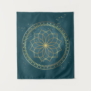 Tenture Mandala d'or en Turquoise