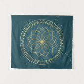 Tenture Mandala d'or en Turquoise (Devant (Horizontal))