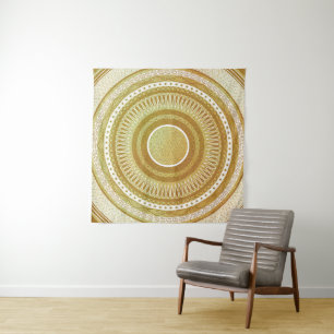 Tenture Mandala d'or et de paillettes