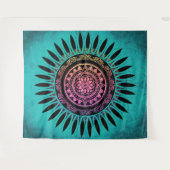 Tenture Mandala Fleur Zen Bleu et Rose (Devant (Horizontal))