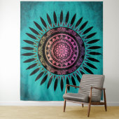 Tenture Mandala Fleur Zen Bleu et Rose (En situation)