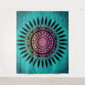 Tenture Mandala Fleur Zen Bleu et Rose (Devant)