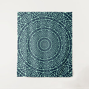 Tenture Mandala géométrique kaléidoscope bleu et menthe de