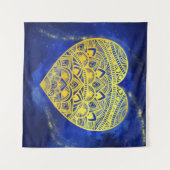 Tenture Mandala Heart Or Lumineux et Bleu (Devant (Horizontal))