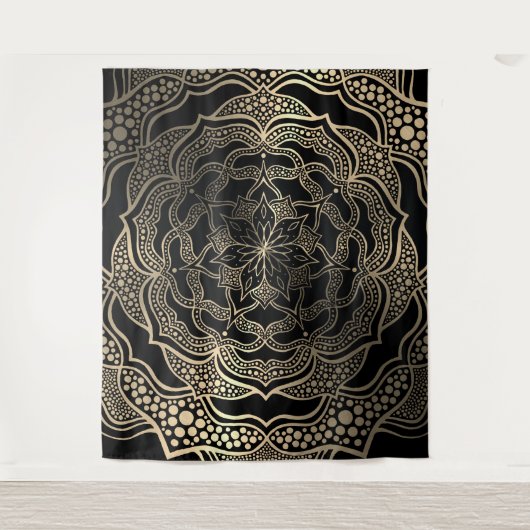 Tenture Mandala noir et or, photobooth élégant et beau (Devant)