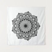 Tenture Mandala noir sur fond blanc (Devant (Horizontal))