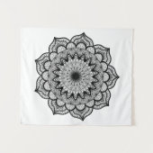 Tenture Mandala noir sur fond blanc petit (Devant (Horizontal))