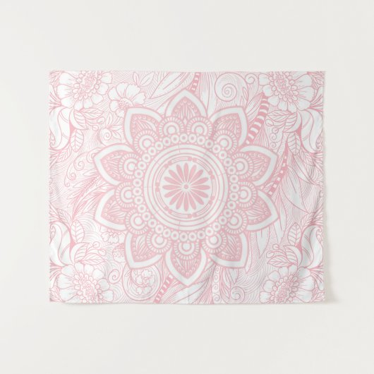Tenture Mandala rose pâle avec motif floral (Devant (Horizontal))