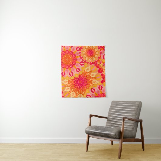 Tenture Mandala Superposé Orange Rose Jaune Petit (En situation)