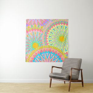 Tenture Mandala Superposé Rose Bleu Jaune Menthe Violet