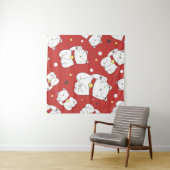 Tenture Maneki-Neko chat, motif japonais de doodle. (En situation (horizontale))