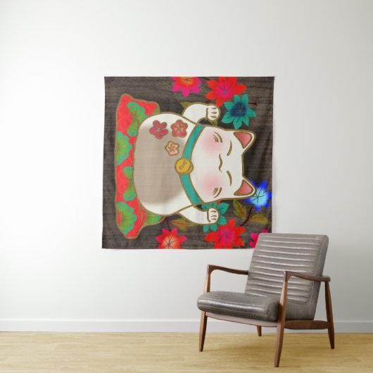 Tenture Maneki Neko porte-bonheur (En situation (horizontale))