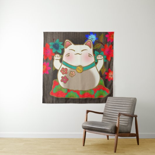 Tenture Maneki Neko porte-bonheur (En situation)
