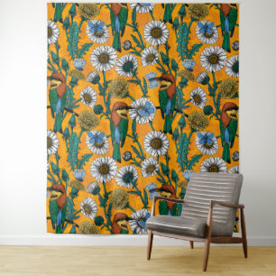 Tenture Mangeurs d'abeilles, papillons bleus et marguerite