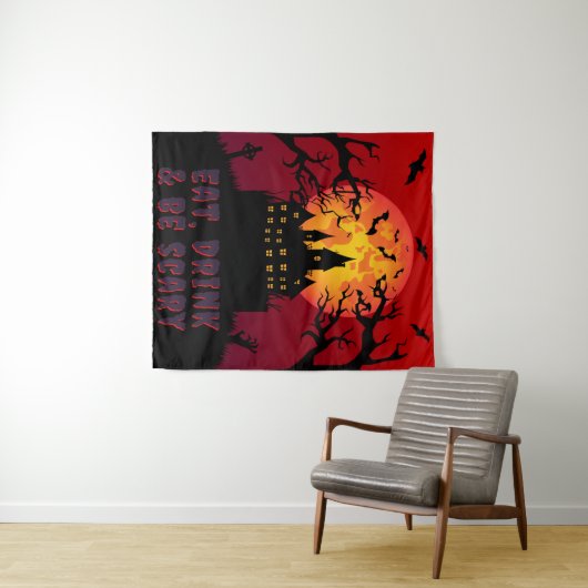 Tenture Mangez, buvez et soyez effrayant Halloween (En situation (horizontale))