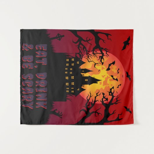 Tenture Mangez, buvez et soyez effrayant Halloween (Devant (Horizontal))