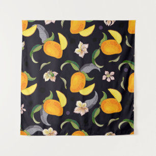 Tenture Mango. Motif sans couture avec tropique jaune et r