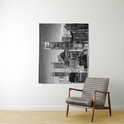 Tenture Manhattan Under the Stars en noir et blanc (En situation)